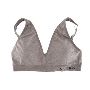 Nautica Intimates Women's Logo Bra Taupe Brown Padded Soft Stretch Sz L Comfort